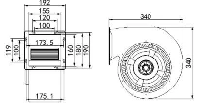 size of a Single inlet centrifugal blower